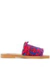 Chloé Woody Logo-embroidered Jacquard Slides In Blue