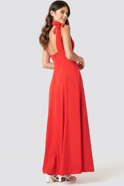 Na-kd Tie Detail Open Back Maxi Dress - Red