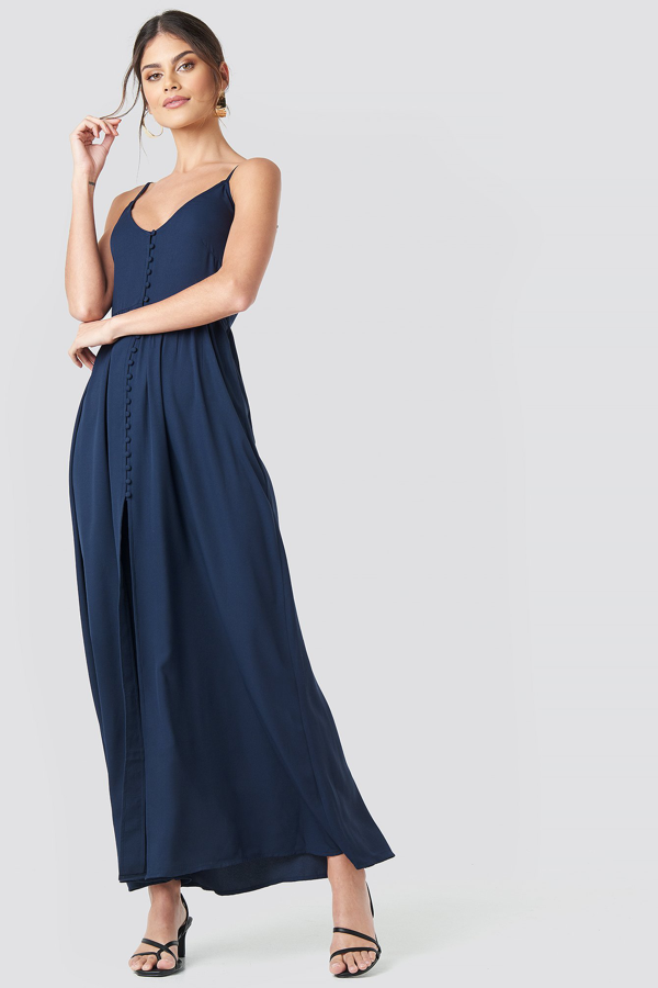 dark blue v neck dress