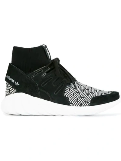 Adidas Originals Tubular Printed Primeknit Suede Sneakers In Black