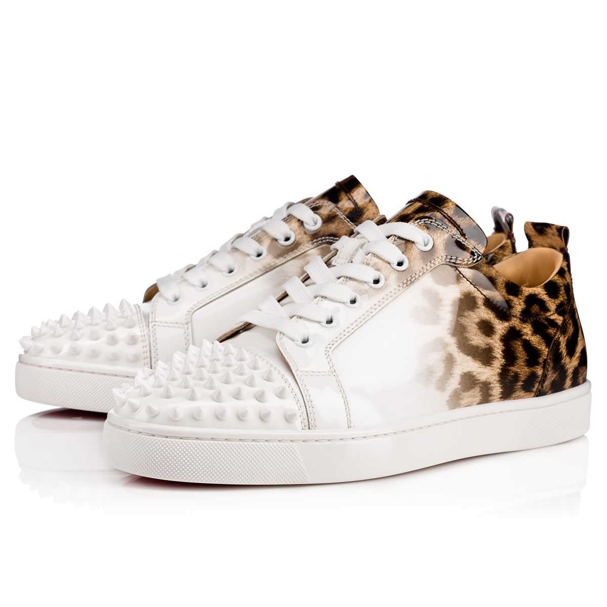 Christian Louboutin Louis Junior Spikes Men's Flat Latte-leopard Patent  Leather | ModeSens