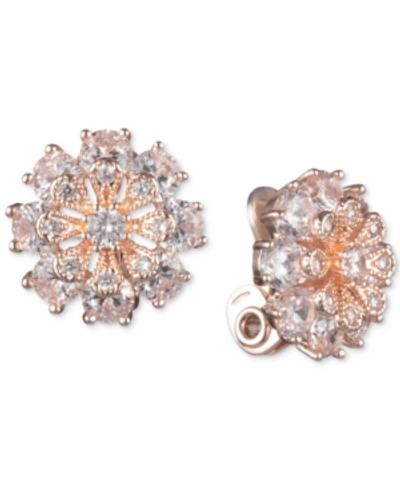 Anne Klein Crystal Flower Clip-on Button Earrings In Rose Gold