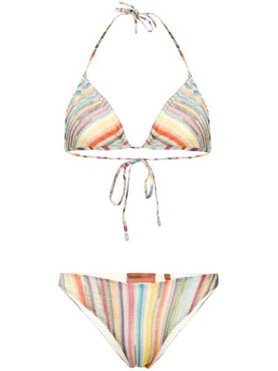 Missoni Metallic Multi-coloured Stripe Triangle Bikini In Multicolor