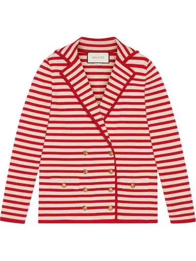 Gucci Striped Wool Jacket With Patch In White