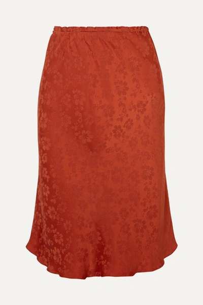 Alexa Chung Floral Jacquard Silk Satin Midi Skirt In Orange