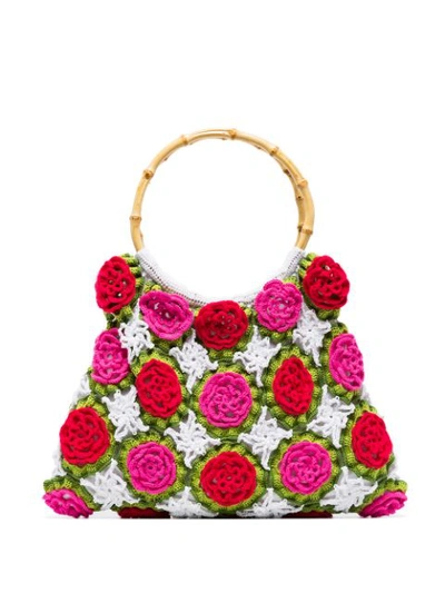 My Beachy Side Rosetta Crochet Tote Bag In White/pink/green