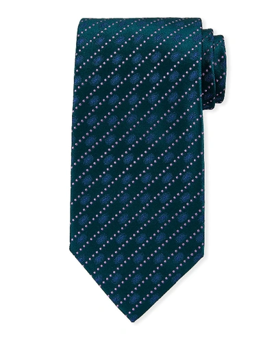 Charvet Dotted Striped Silk Tie In Green