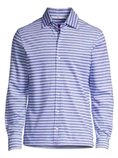 Isaia Stripe Cotton Shirt In Bright Blue
