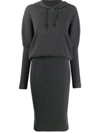 Tom Ford Long-sleeve Ribbed Stretch-cashmere Hooded Dress W/ Blouson Top In Grey