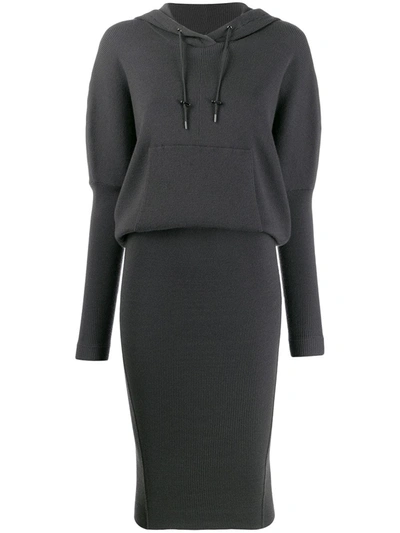 Tom Ford Long-sleeve Ribbed Stretch-cashmere Hooded Dress W/ Blouson Top In Grey