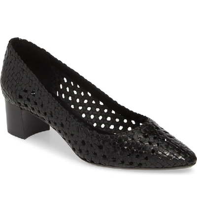 Aquatalia Pasha Woven Leather Block-heel Pumps In Black Leather