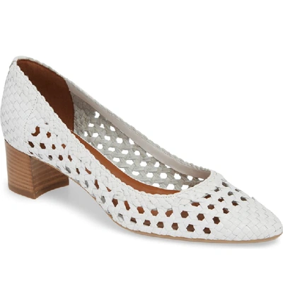 Aquatalia Pasha Woven Leather Block-heel Pumps In White Leather