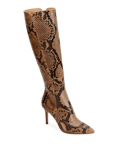 Gianvito Rossi Python Pointed-toe Tall Boots In Nude