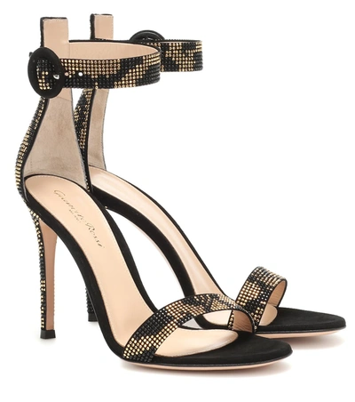 Gianvito Rossi Embellished Suede Ankle-strap Sandals In Black
