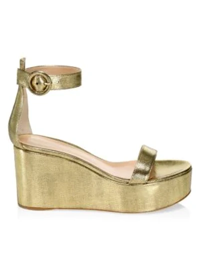 Gianvito Rossi Women's Billie Metallic Leather Platform Wedge Sandals In Gold