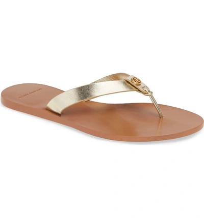 Tory Burch Manon Metallic Leather Thong Sandals In Spark Gold