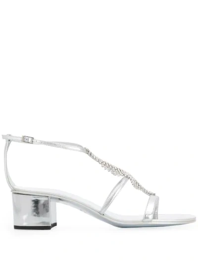Giuseppe Zanotti Metallic Crystal Block-heel Sandals In Silver