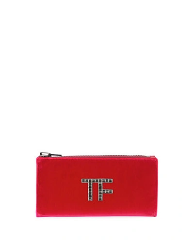 Tom Ford Velvet Clutch Bag With Crystal Tf Logo In Pink