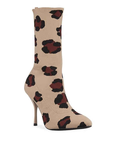 Stuart Weitzman Violetta Leopard-print Sock Booties In Tan