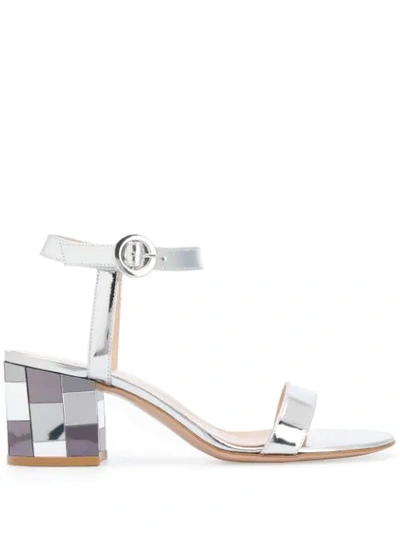 Gianvito Rossi Mirrored Block-heel Metallic Sandals In Silver