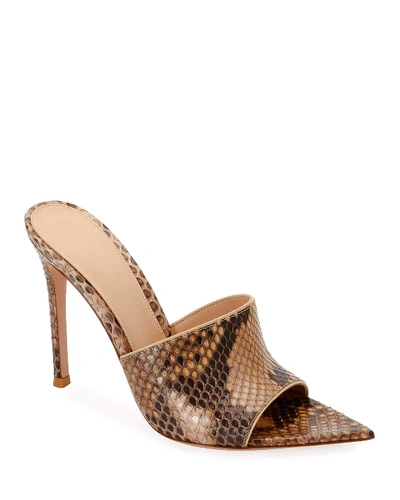 Gianvito Rossi Pointed Python High-heel Slide Sandals In Nude