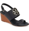 Tory Burch Metal Miller Slingback Wedge Sandals In Perfect Navy/ Silver