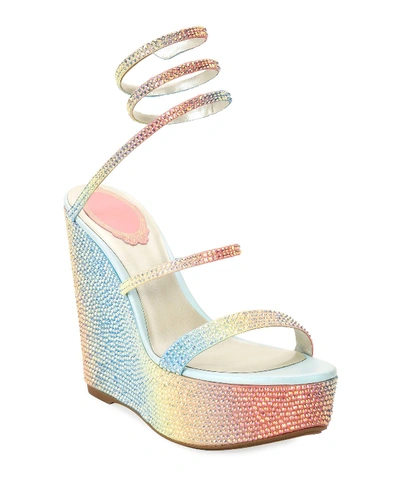 René Caovilla Ombre Crystal Snake-ankle Wedge Sandals In Multi Pattern