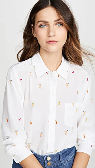 Rails Kate Printed Silk Button-front Top In Ivory Cocktail Hour