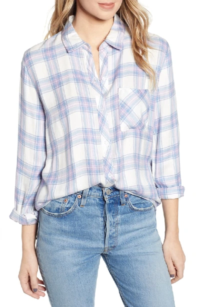 Rails Hunter Plaid Button-front Top In White Lavender Blue