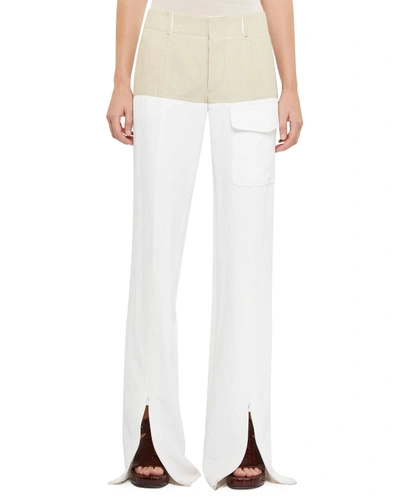 Chloé Two-tone Slit Front Pants In Light Beige