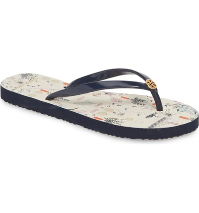 Tory Burch Striped Flat Thong Sandals In Navy/ Ivory Poetry Of Things