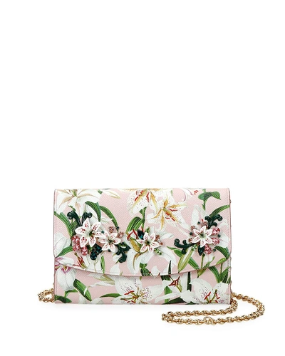 Dolce & Gabbana Lilium Leather Wallet On Chain In Pink