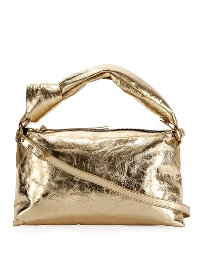 Dries Van Noten Metallic Crinkle Shoulder Bag In Gold