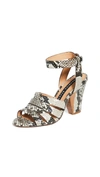 Veronica Beard Charley Snake-print Ankle-wrap Sandals In Natural
