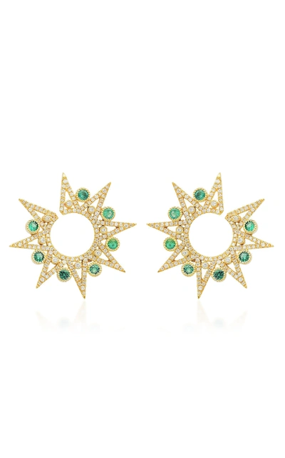 Colette Jewelry 18k Gold Diamond And Emerald Earrings In Green