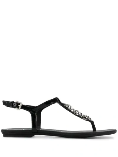 Calvin Klein Chain Embellished Thong Sandals In Black