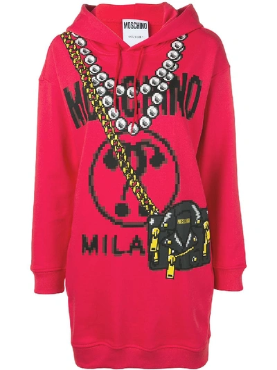 Moschino Pixel Logo Hooded Dress - Red