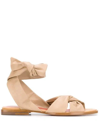 Santoni Knot Detail Flat Sandals In Neutrals