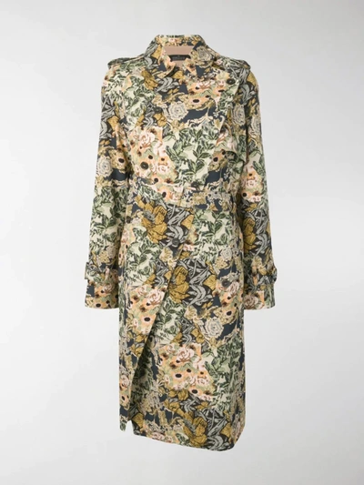 Rokh Floral Wrap Trench Coat In Blue