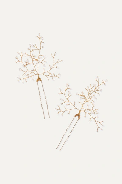 14 / Quatorze Baby's Breath Set Of Two Gold-tone Pearl Hair Pins