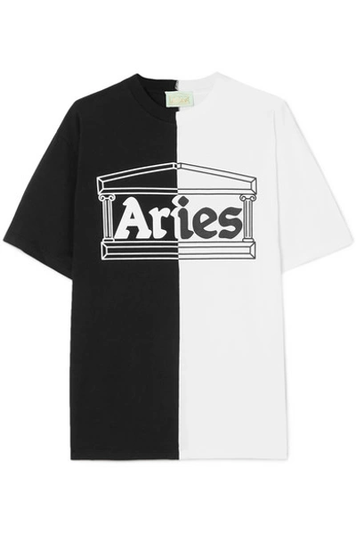 Aries Two-tone Cotton-jersey T-shirt In Black