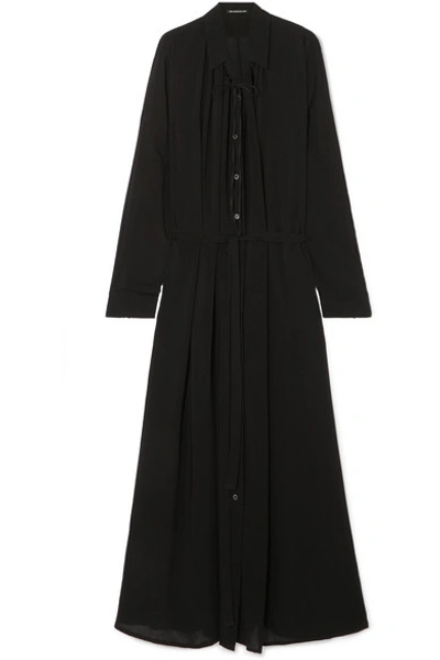 Ann Demeulemeester Ruched Crepe De Chine Maxi Dress In Black