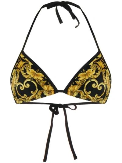 Versace Baroque Print Triangle Bikini Top In A732d Black Gold