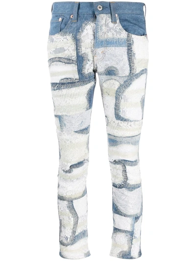 Junya Watanabe Floral Lace Panelled Jeans In Blue