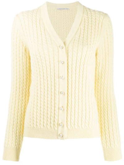 Alessandra Rich Long-sleeve Cotton Ribbed-knit Cardigan In Yellow