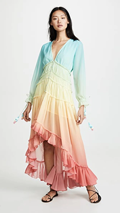 Rococo Sand Gradient Georgette High-low Dress In Rainbow