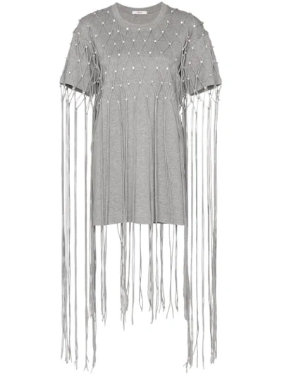 Area Crystal-embellished Net T-shirt Dress In Grey