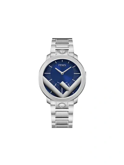 Fendi Men's 41mm Run Away Logo Bracelet Watch In Silver/ Blue/ Silver