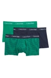 Calvin Klein 3-pack Stretch Cotton Low Rise Trunks In Tourney/ Stripe/ Indigo