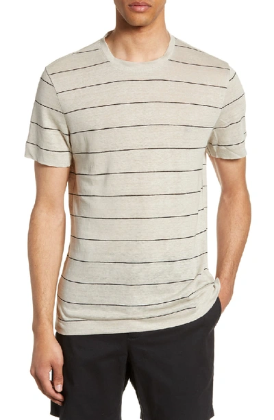 Club Monaco Slim Fit Stripe Linen Crewneck T-shirt In Natural And Black